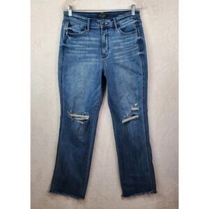 Judy Blue Jeans Women 7/28 Straight Fit High Rise Distressed Fray Stretch 30x33"